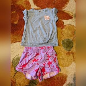 Blue 'Good Vibes Only' T-Shirt and Pink Patterned Shorts